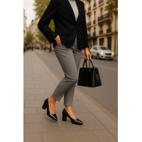 Stiletto Siyah Rugan Kalın Topuk