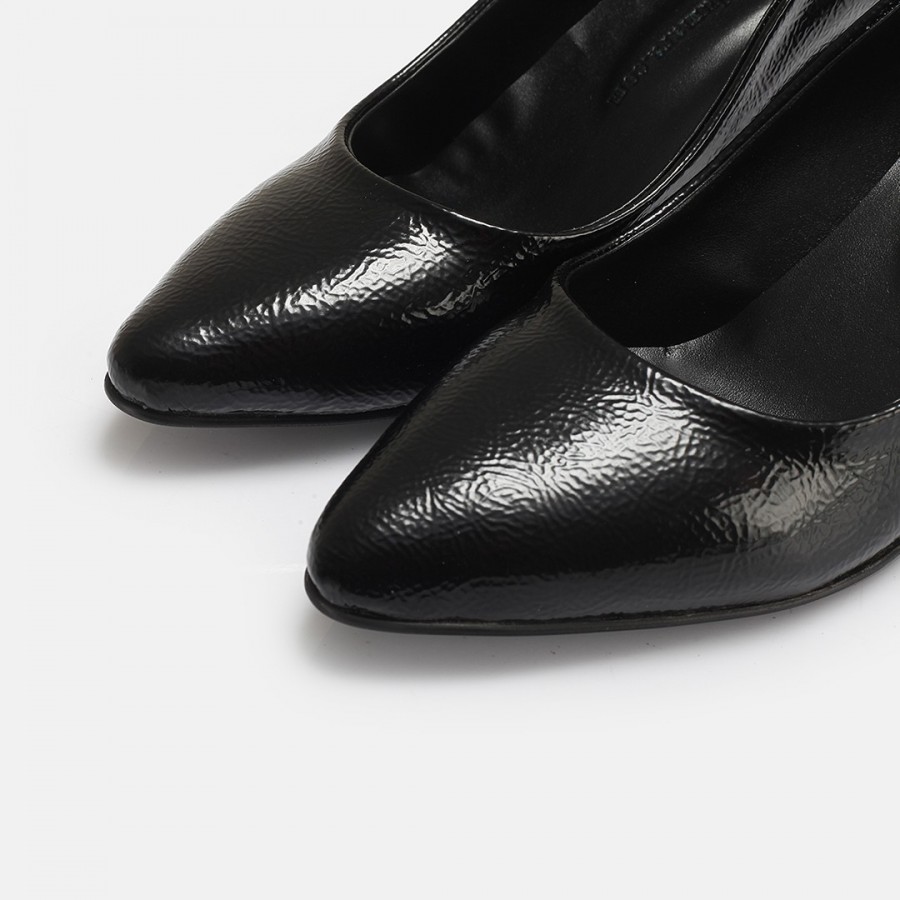 Stiletto Siyah Rugan Kalın Topuk