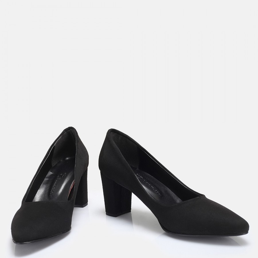 Stiletto Siyah Süet Kalın Topuk