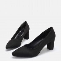 Stiletto Siyah Süet Kalın Topuk
