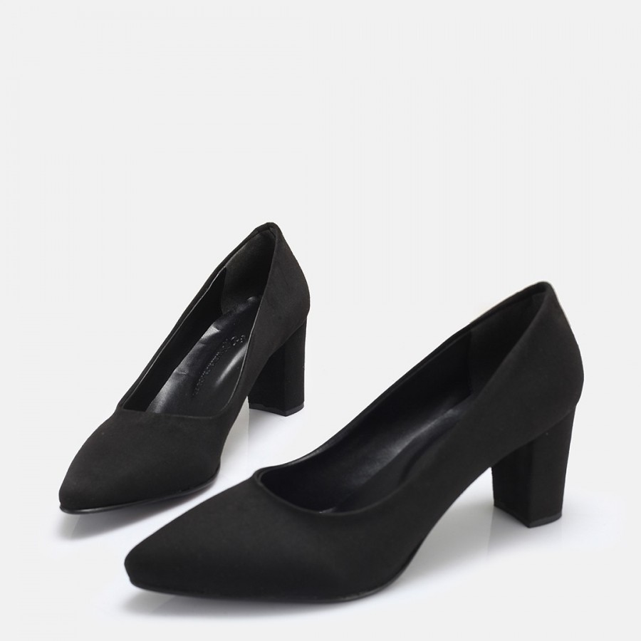 Stiletto Siyah Süet Kalın Topuk