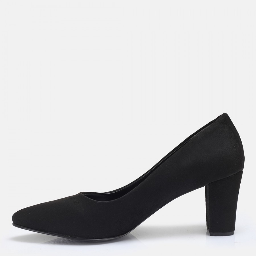 Stiletto Siyah Süet Kalın Topuk