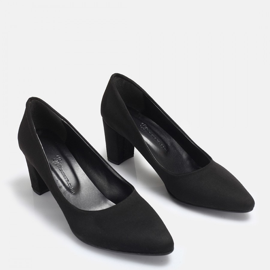 Stiletto Siyah Süet Kalın Topuk