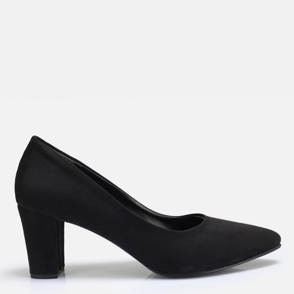 Stiletto Siyah Süet Kalın Topuk