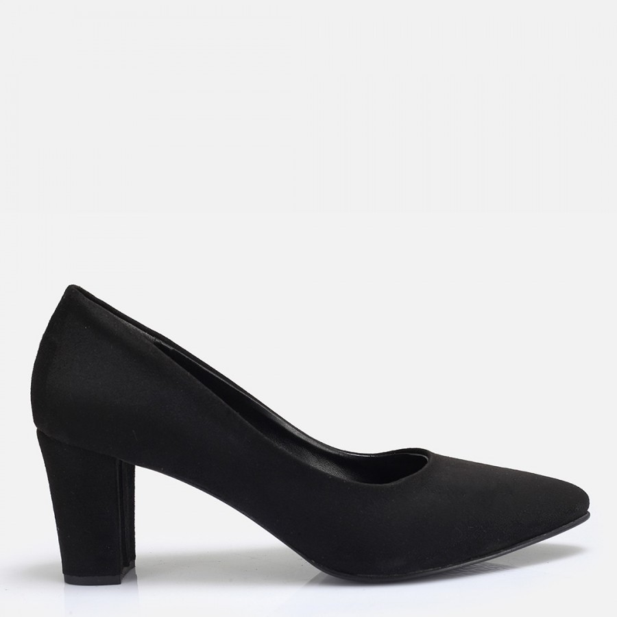 Stiletto Siyah Süet Kalın Topuk