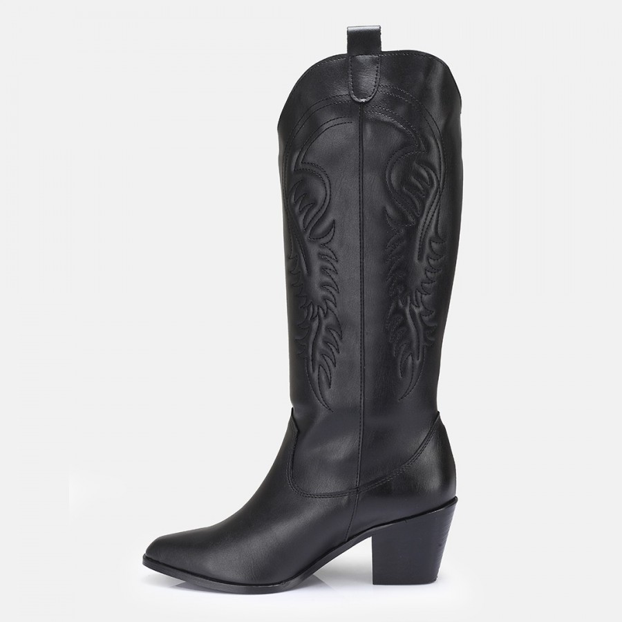 Siyah Az Topuklu Kovboy Model Çizme