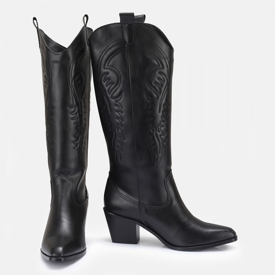 Siyah Az Topuklu Kovboy Model Çizme