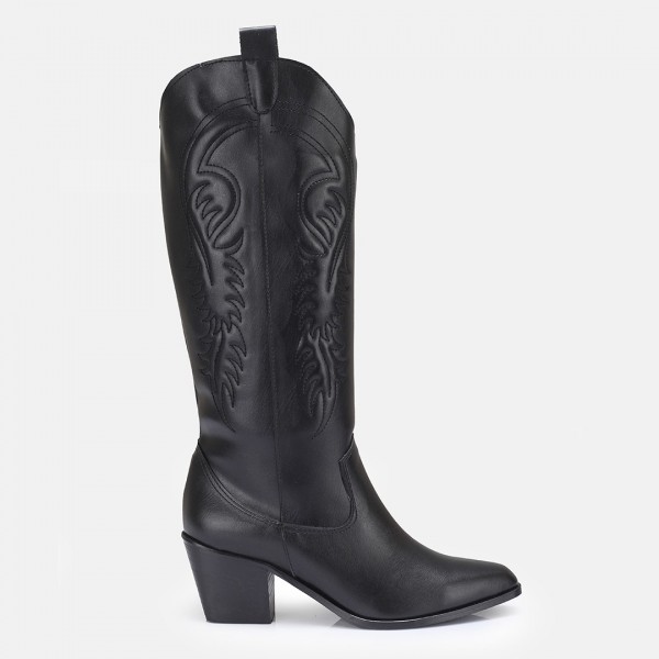 Siyah Az Topuklu Kovboy Model Çizme