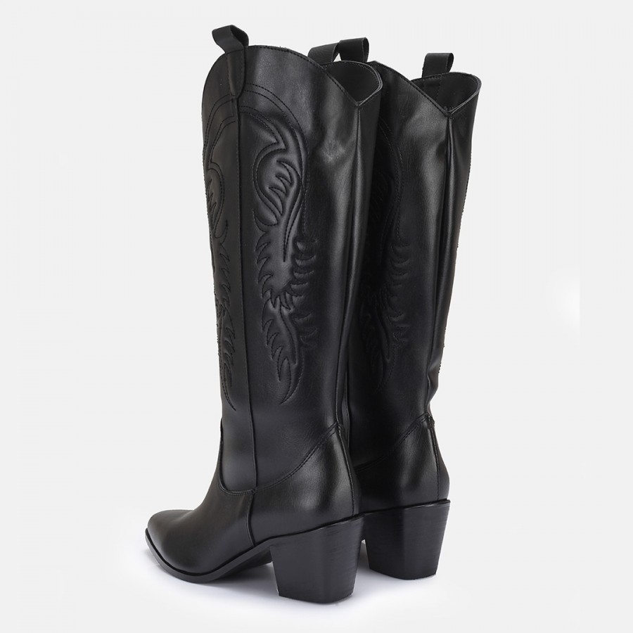 Siyah Az Topuklu Kovboy Model Çizme
