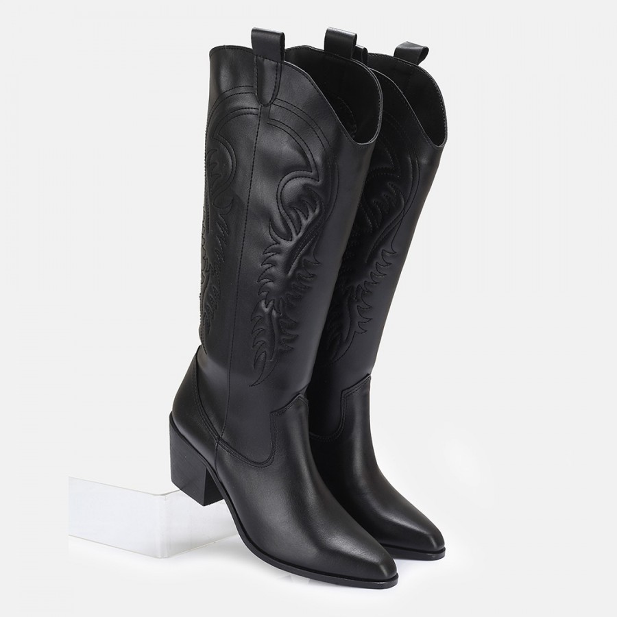 Siyah Az Topuklu Kovboy Model Çizme