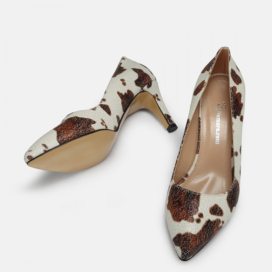 Stiletto Kahverengi Beyaz Desenli