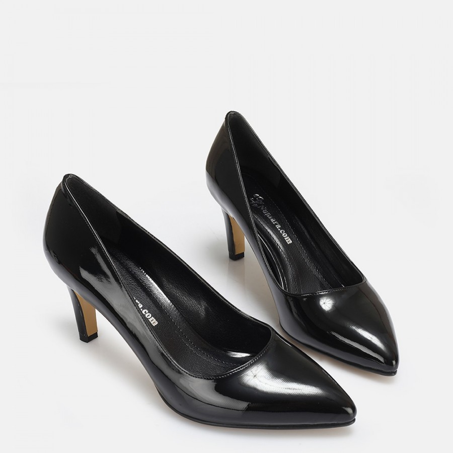 Stiletto Siyah Rugan Topuklu Ayakkabı