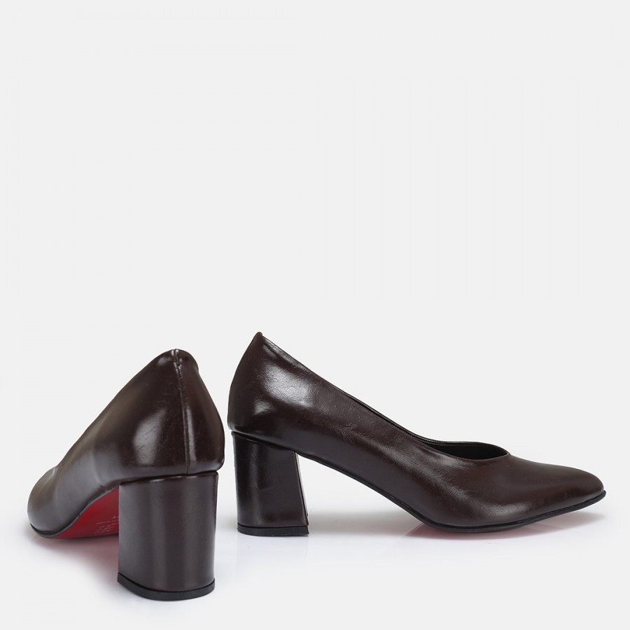 Stiletto Ayakkabı Kahverengi Kalın Topuk