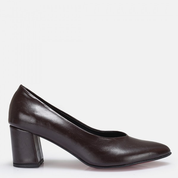 Stiletto Ayakkabı Kahverengi Kalın Topuk