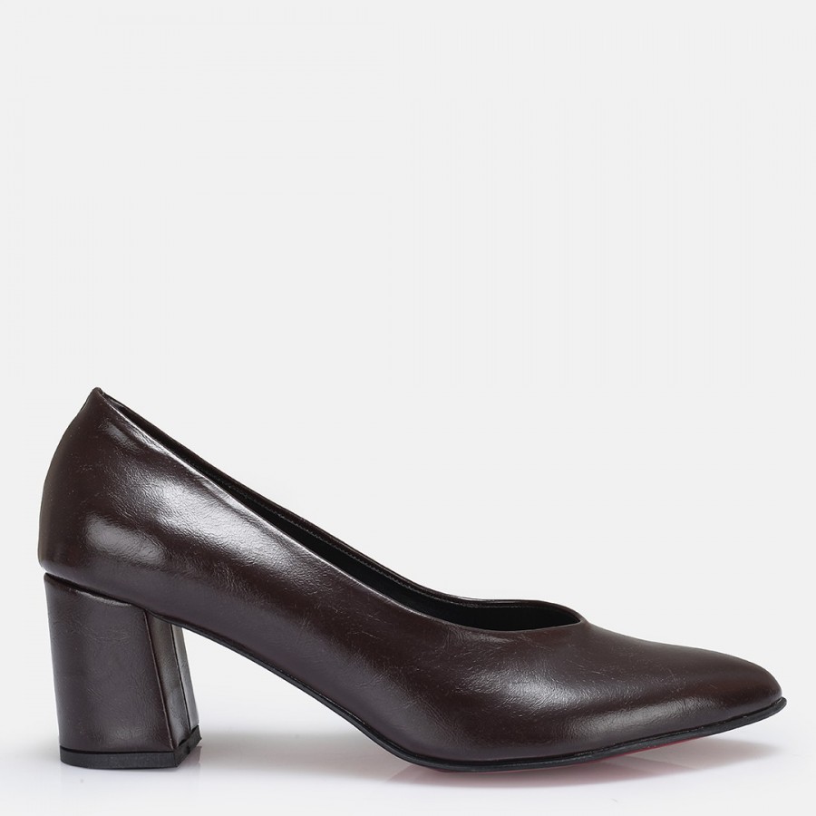 Stiletto Ayakkabı Kahverengi Kalın Topuk