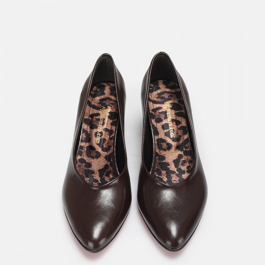Stiletto Ayakkabı Kahverengi Kalın Topuk