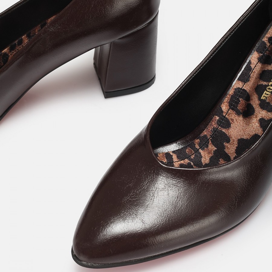 Stiletto Ayakkabı Kahverengi Kalın Topuk