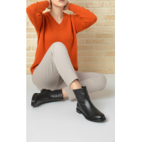 Düz Bot Siyah Hakiki Deri Model