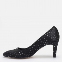 Stiletto Ayakkabı Siyah Saten Taşlı