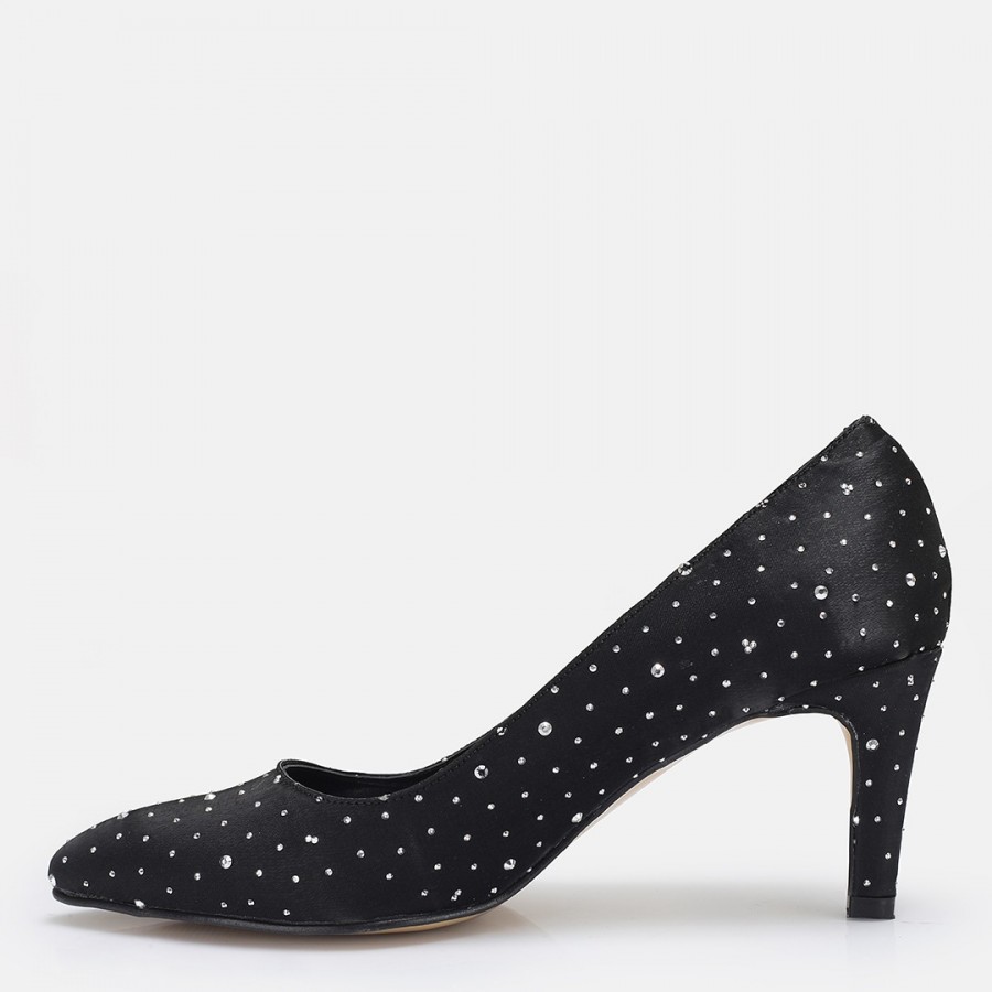 Stiletto Ayakkabı Siyah Saten Taşlı