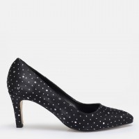 Stiletto Ayakkabı Siyah Saten Taşlı