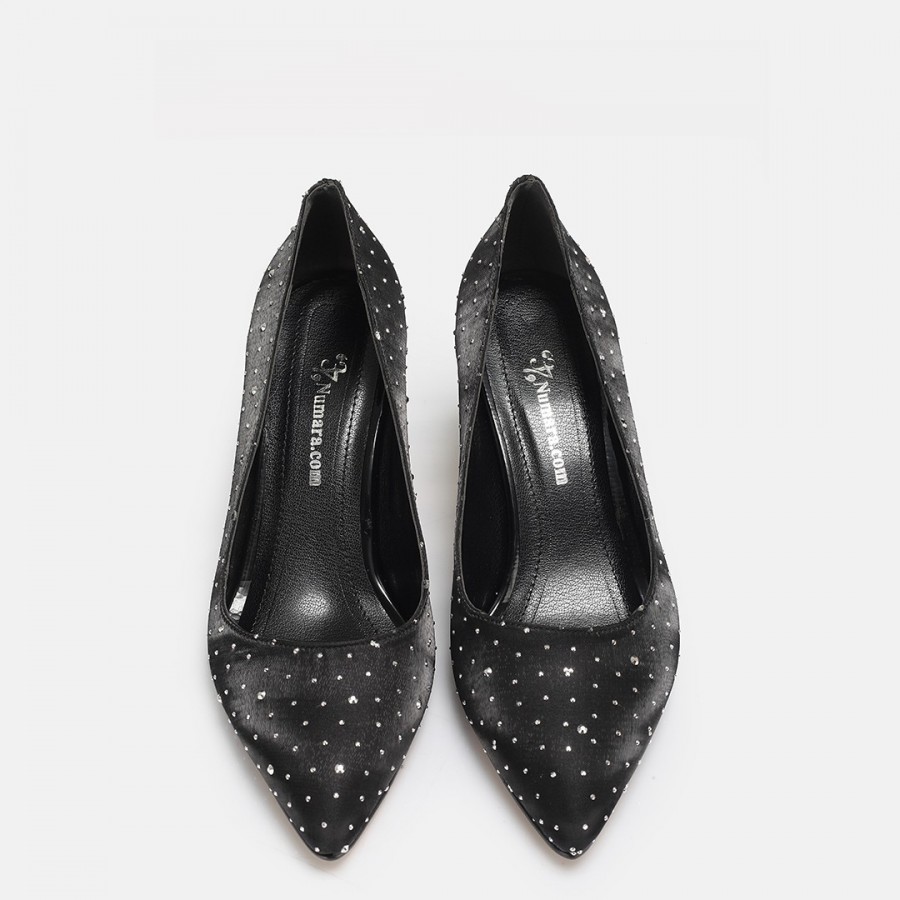 Stiletto Ayakkabı Siyah Saten Taşlı
