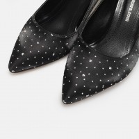 Stiletto Ayakkabı Siyah Saten Taşlı