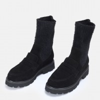 Siyah Hakiki Deri Süet Çorap Bot