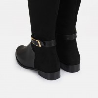 Düz Model Çizme Siyah Kemerli Tokalı