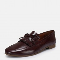 Loafer Ayakkabı Bordo Hakiki Deri Rugan Püsküllü