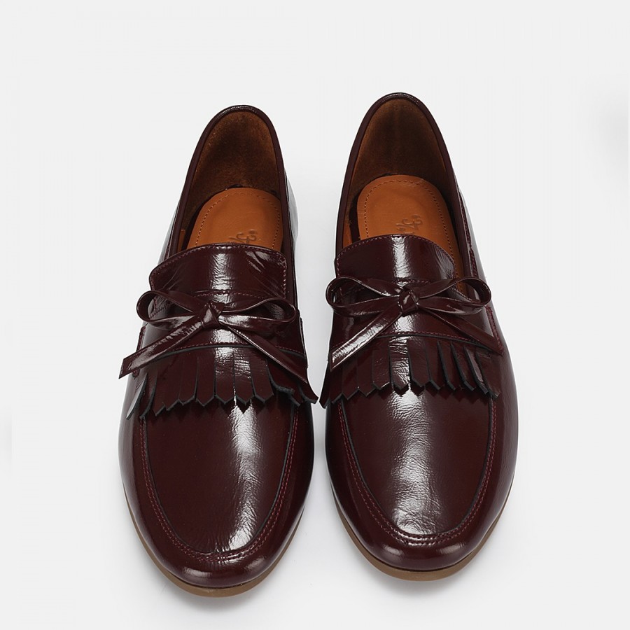 Loafer Ayakkabı Bordo Hakiki Deri Rugan Püsküllü