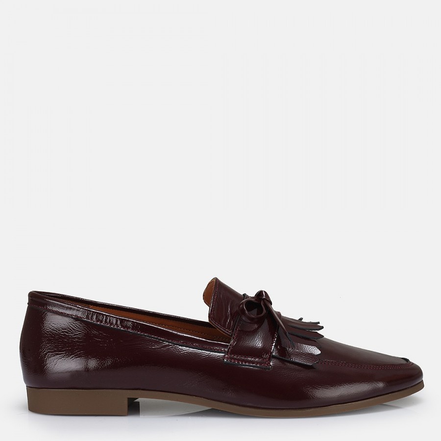Loafer Ayakkabı Bordo Hakiki Deri Rugan Püsküllü