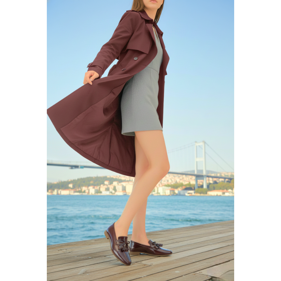 Loafer Ayakkabı Bordo Hakiki Deri Rugan Püsküllü