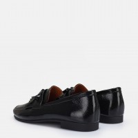 Loafer Ayakkabı Siyah Hakiki Deri Rugan Püsküllü