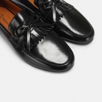 Loafer Ayakkabı Siyah Hakiki Deri Rugan Püsküllü