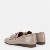 Loafer Ayakkabı Ten Hakiki Deri Rugan Püsküllü