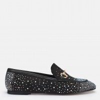 Loafer Ayakkabı Siyah Süet Gümüş Taşlı