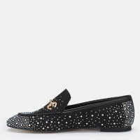 Loafer Ayakkabı Siyah Süet Gümüş Taşlı