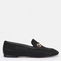 Loafer Ayakkabı Siyah Süet Taşlı