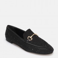 Loafer Ayakkabı Siyah Süet Taşlı
