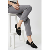 Loafer Ayakkabı Siyah Süet Taşlı