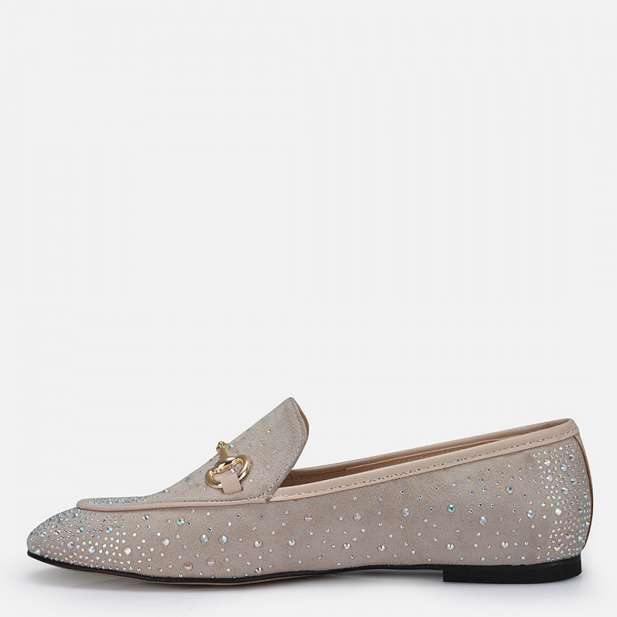 Loafer Ayakkabı Ten Süet Taşlı