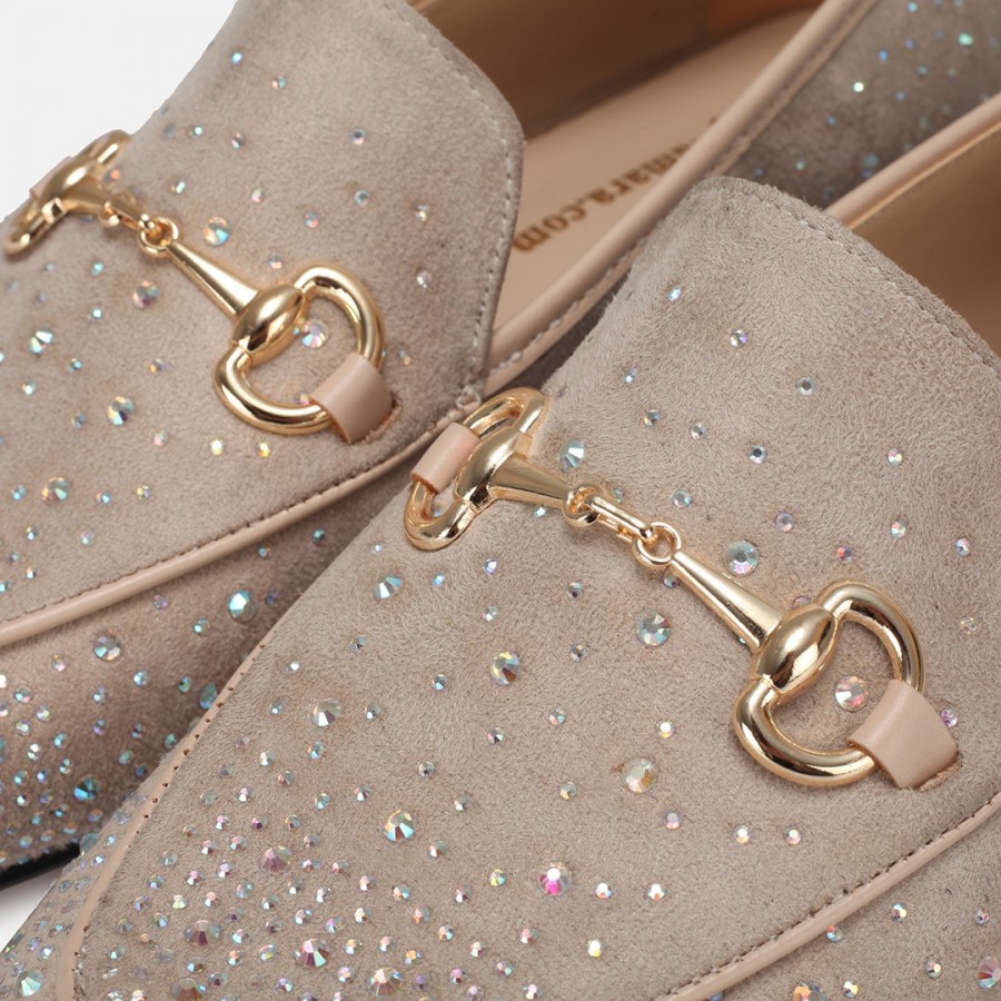 Loafer Ayakkabı Ten Süet Taşlı