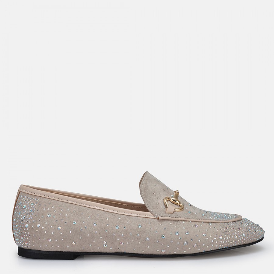 Loafer Ayakkabı Ten Süet Taşlı