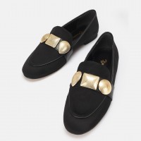 Loafer Ayakkabı Siyah Süet Tokalı