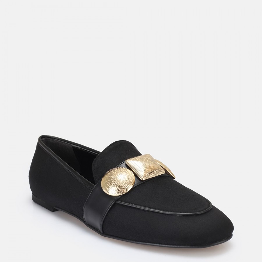 Loafer Ayakkabı Siyah Süet Tokalı