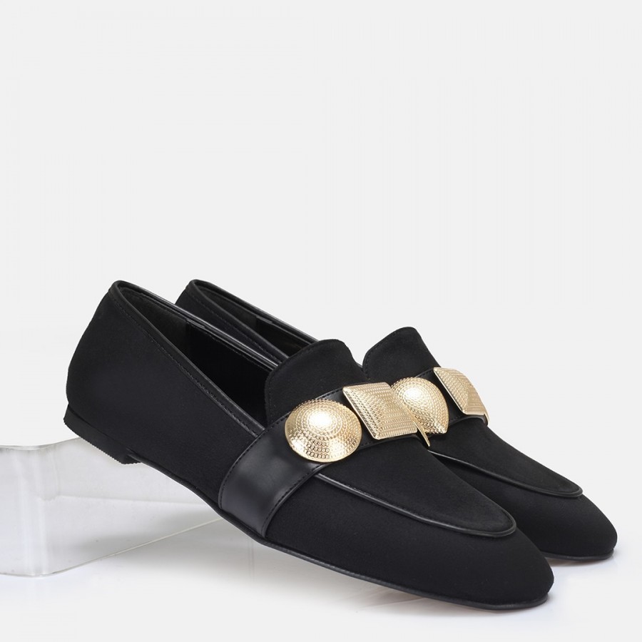 Loafer Ayakkabı Siyah Süet Tokalı