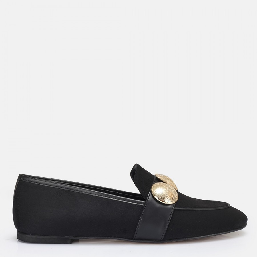 Loafer Ayakkabı Siyah Süet Tokalı
