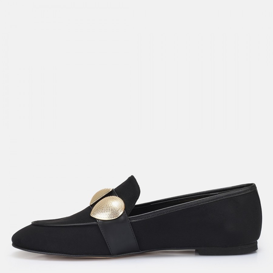 Loafer Ayakkabı Siyah Süet Tokalı