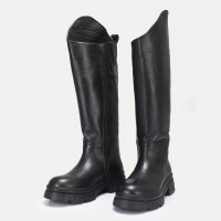Düz Model Çizme Siyah Hakiki Deri Çizme